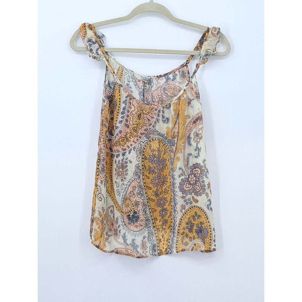 Tucker 100% Silk Tank Flowy USA Boho Cami Paisley Festival Boho Feminine Small